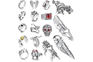 Milacolato Vintage Punk Ring Gothic Open Rings Set for Men Women, Snake Men, Boho Rings, Stackable Frog Bat Spider Dragon Snake Adjustable Cool Rings（16-17Pcs） (MLU-H-R00231-style2)