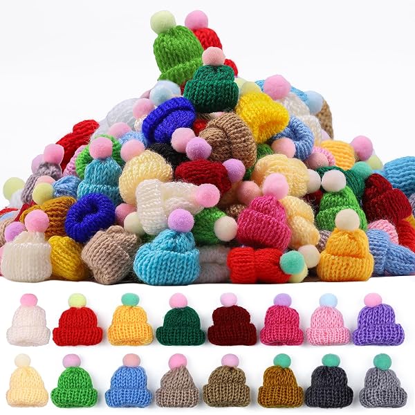 100 Mini-Strickmützen Zum Basteln – Bunt, Ca. 3,5 Cm, Für Weihnachtsdekoration & DIY-Projekte