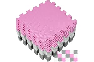 Yostrong® EVA Gomma Tappeto Gioco Bambini Per Puzzle | Tappetino Fitness Palestra, 18 Pezzi. Bianco, Rosa, Grigio. YOC-ACLb18N