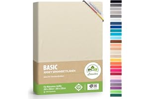 leevitex® Boxspringbett & Wasserbett Spannbettlaken | 100% Baumwolle | Markenqualität | Ökotex | 200 x 220 cm + 40 Steg - Creme/Naturweiß