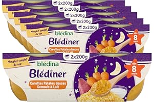 Blédina - Blédîner - Plat du soir bébé inspiré du fait maison - Carottes Patates Douces Semoule lait - Dès 8 mois - 12 bols de 200g