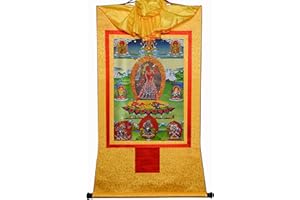 Gandhanra Tibetan Buddhist Thangka Wall Hanging,Vajrayogini Thangka,Naro Khechara,Hot Stamped Brocade Buddhist Tapestry for Zen Home Decor, Meditation, Spiritual Relaxation