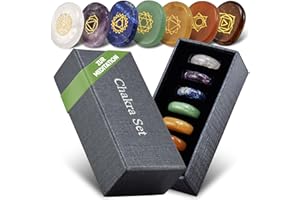 PURAJA Conjunto de Chakras Premium con los 7 principales cristales | Set de piedras curativas de cristales | Piedras de los Chakras con símbolos | Piedras curativas artesanales para meditación
