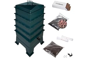 Billiebin Starter Set | Wurmkomposter 4 Etagen Inkl. Kompostwürmer + Startsubstrat + Kokosziegel + Zubehör | Wurmfarm - Wurmkiste (Grün)