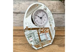 Darthome Ltd New Happy 50th Golden Wedding Anniversary Standing Oval Mirror Mantle Clock Gift 16cm