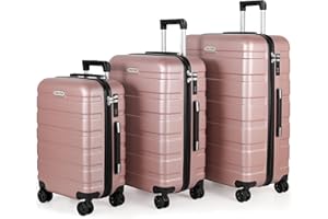 TAN.TOMI Koffer Set 3 Teilig Hartschale, Kofferset, Gepäck-Sets Koffer & Trolley Handgepäck, Reisekoffer mit Passwortsperre, Hartschalenkoffer Suitcase mit 4 Rollen(Rosa Gold, 3 Stück)