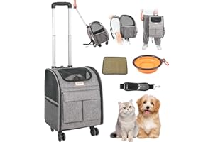 VEVOR Transportín para Mascotas con Ruedas Carga de 8,1 kg Maleta para Gatos 34x28x42 cm Transportador para Mascotas con Asa Telescópica Correa para Hombro Cremallera con Autocierre para Perros, Gris
