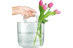 FNG8 Jarrones de Cristal en Forma de Bolso - Jarron Transparente Artesanal para Flores, Dulces, Frutas, Peces - Bolsa Única de Vidrio Estética Burbujas de Agua - Decoraciones Modernas del Hogar