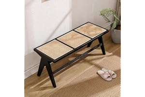 chairus Ottomana in Rattan Intrecciato Panca da Pranzo con Gambe in Legno Massiccio Soggiorno Panca da Ingresso (Nero)