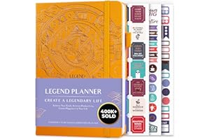 Legend Planner - Meilleur agenda hebdomadaire et calendrier mensuel pour augmenter la productivité, atteindre les objectifs et gérer le temps-maître - A5, non daté - Jaune, Feuille d'or