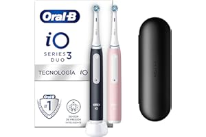 Oral-B iO 3 Cepillos De Dientes Eléctricos (Pack de 2) Con 2 Cabezales, 1 Estuche De Viaje, Diseñado Por Braun, Regalos Originales para Mujer y Hombre - Negro Y Rosa