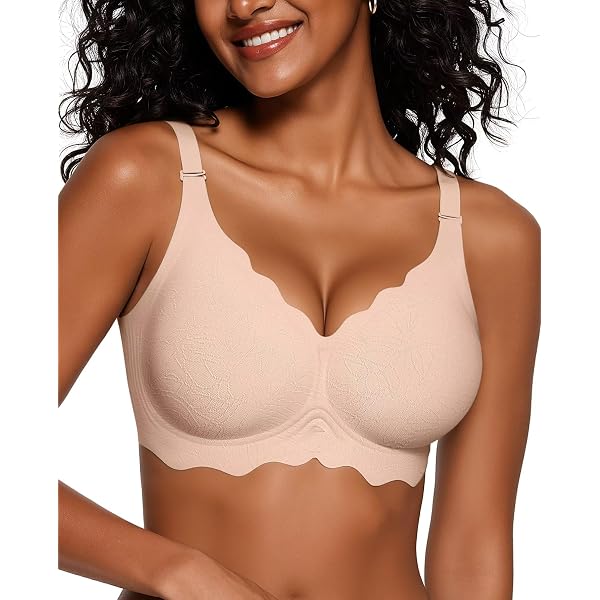 Vertvie Reggiseni da donna senza ferretto, comodo, push-up, smerlato, senza cuciture, copertura completa, senza ferretto, reggiseno di supporto (bianco, S), bianco