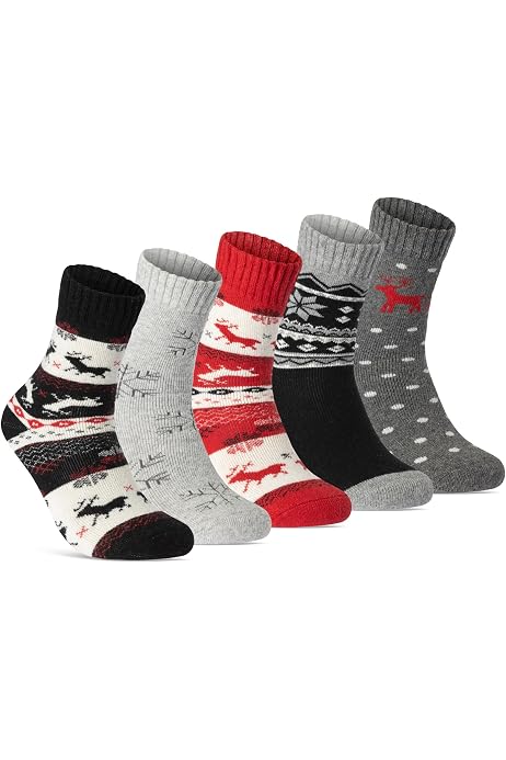 Calcetines Térmicos Mujer Invierno - 5 Pares, De Algodón Grueso | Motivos Divertidos, Tallas 36-41 | Cálidos Y Cómodos