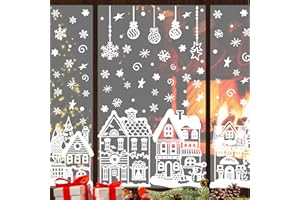 KUPITM6 4 Sheets Christmas Village Window Stickers, Double Sided Large 12 x 24 Inch Christmas Window Decorations, Christmas Window Clings Reusable for Home, Cafe, Mall Glass Door, Christmas Decor