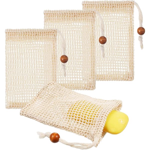 WUDQIJI Seifensäckchen Aus Sisal – 6 Stück, 9x14 Cm, Mit Kordelzug – Für Mehr Schaum, Sanftes Peeling & Schnelles Trocknen Der Seife