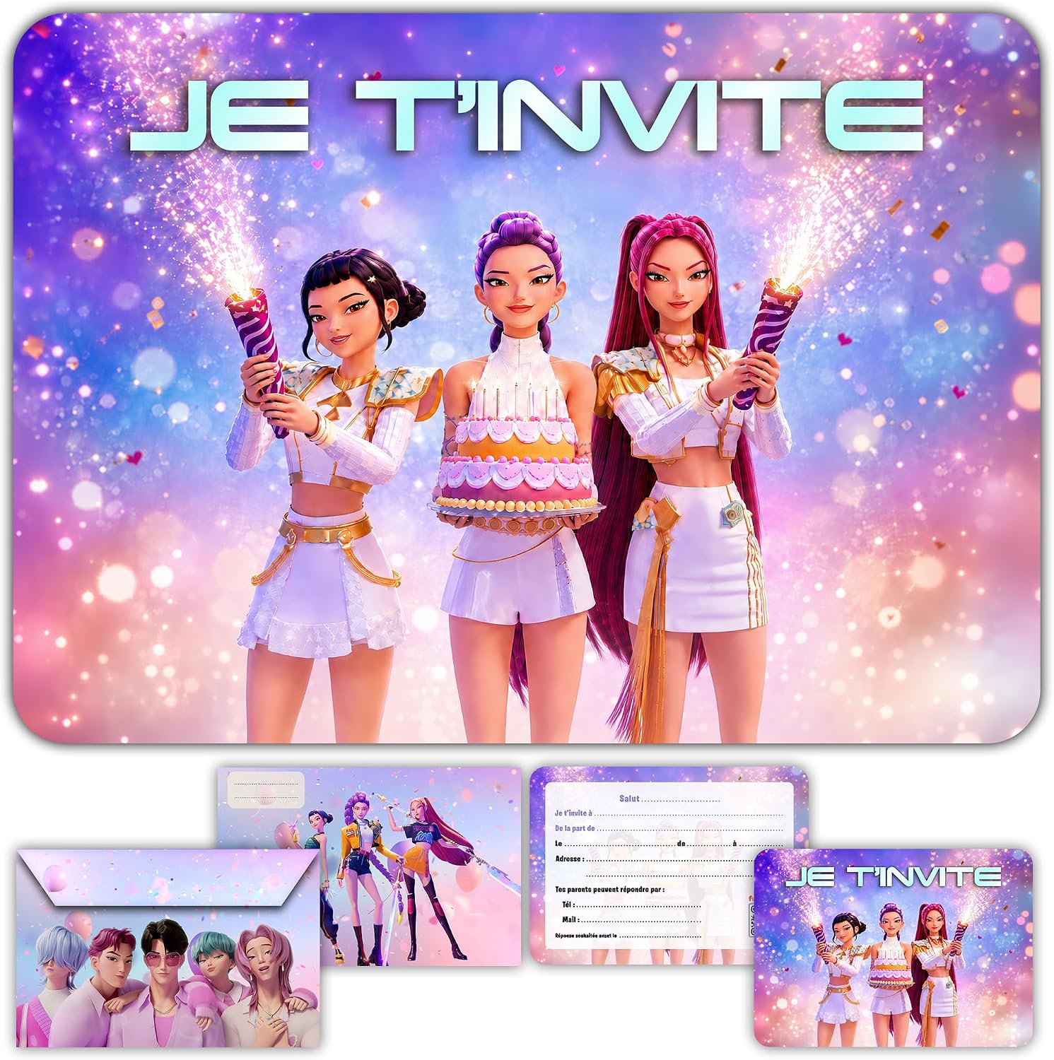 Fun4kid 12x Cartes Invitation Anniversaire Filles Thème Danse avec Enveloppes Assorties - Idéal Enfant Filles - Cartons Préremplis en Français pour Fête et Anniversaire