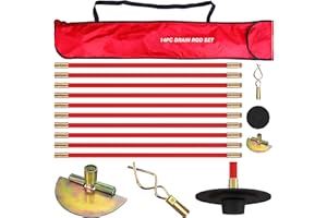 VIVO TECHNOLOGIES Pro 30ft Drain Rod Set Kit in Carry Bag Professional Heavy Duty Unlock Plunger Worm Scraper Cleaning Rods Rodding 14 PC 9m Length