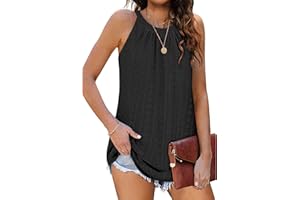 WNEEDU Sommer Top Damen Neckholder Top Ärmellose Tanktop Elegante Oberteile Cami Shirt