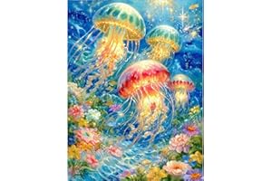 GEEHEIY Jellyfish Diamond Art Kits Adults, 5D Diamond Painting Kit for Adults Beginners, DIY Full Round Drill Gem Art Kits for Home Decor 12 x 16 inch