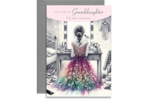OLIVIA SAMUEL Granddaughter 13th Birthday Card - Elegant Birthday Card for a Special Granddaughter Age 13 with lovely verse inside. A5 with Grey Envelope