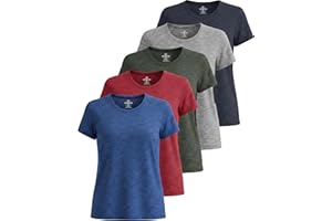 Real Essentials Lot de 5 t-Shirts athlétiques à Manches Courtes et col Rond pour Femme Dry Fit Tech Stretch