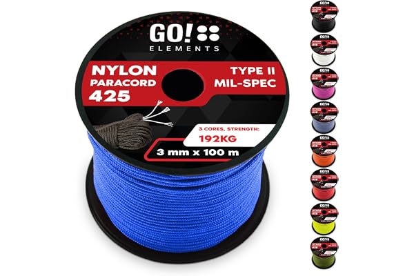 GO!elements Paracorde en Nylon indéchirable 3mm – Type II Paracord 425, Ligne Multifonction extérieure et de Survie, Charge Max. 192kg