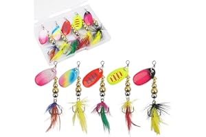 SHADDOCK Fishing Lures Spinner Baits with Rooster Feather Treble Hooks Inline Spinnerbaits Spoon Bass Salmon Trout Lures Hard Metal Kit with Tackle Box