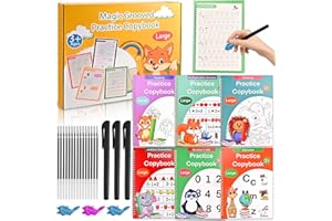 GOLDGE 6 Reusable Handwriting Practice Books for Kids Ages 3-8 - Large Magic Grooved Workbooks with Pens | Letter & Number Tracing, Drawing & Maths | Preschool & Reception Set - 26 x 18.5cm