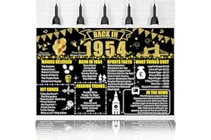 COFLINK 70th Birthday Black Gold Party Decoration, Back in 1954 Happy Birthday Banner Background Party Poster Supplies, Large 1954 Backdrop for Men Women 70th Class Reunion Decor