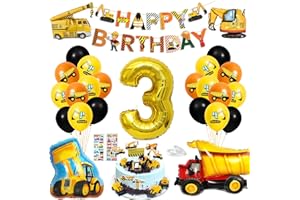 BLUELVES Decorazione Di Compleanno Di Escavatori 3 Anni, Palloncino Escavatore Compleanno, Costruzione Paloncini per Feste, Palloncini Compleanno per Veicoli Ragazzi, 16 in Lattice Palloncini