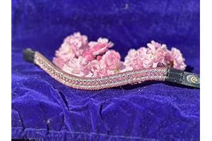 Equipride 5-reihiges Stirnband, gebogene Form, Kristall, Pink (voll, schwarzes Leder)