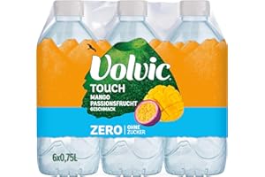 Volvic Touch Zero Mango-Passionsfrucht-Geschmack – Natürliches Mineralwasser Volvic mit Mango-Passionsfrucht-Geschmack – Ohne Zucker, künstliche Süßstoffe und ohne Konservierungsstoffe – 6 x 0,75 l