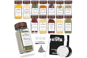 Oinvs Sandalwood Lid Spice Jar,12x120ml Glass Spice Jar with Lid and Label, Square Spice Jar, Absolutely Airtight,Suitable for Various Scenarios, Kitchen, Camping Out, Tabletop Storage