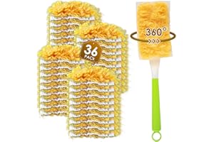 BRUVISH (36 Stück) Staubmagnet Nachfülltücher für Swiffer Staubwedel, 360 Grad Nachfüllset mit 1 zusätzlichem Griff, Einweg Staubbürstenköpfe für Swiffer Staubtücher