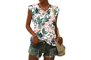 WNEEDU Camisetas para Mujer Manga Corta Verano Camisa Suelta con Cuello V Camisetas sin Mangas Verano S-3XL