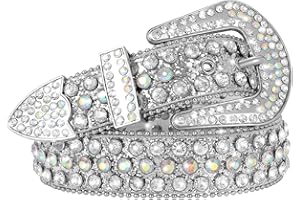 XIAOWU Women Fashion Rhinestone Belt for Jeans Dress Western Cowgirl Bling Studded Design Leather Diamond Belt