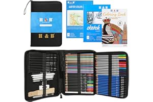 H & B 75Pcs Drawing Set Colouring Pencils Sketch Set,Drawing Pencils with Watercolor Pencil,Metallic Pencil, Sketchbook,Art Supplies for Adults Artists Beginners