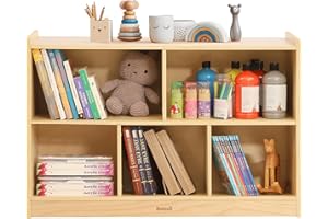 Bateso Toy Storage Organizer, 2-Shelf Montessori Bookshelf, 5-Section Kids Bookshelf, Wooden Storage Cabinet for Classroom, Kids Bookcases and Toddler Toy Shelf for Kids Room, Playroom, Nursery
