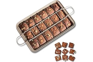 KiNeX Brownie Baking Tin, Non-Stick Cake Tin Brownie with Dividers, Non-Stick Brownie Pan for Professional Slices, Holds 18 Pre-Cut Brownies, Carbon Steel, Gold