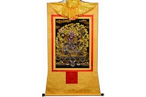 Gandhanra Thangka Tibetano - Dharmapala Mahakala Thangka - Arazzo di Buddha a Stampa Dorata per Decorazione Zen, Meditazione, Rilassamento Spirituale e Pace