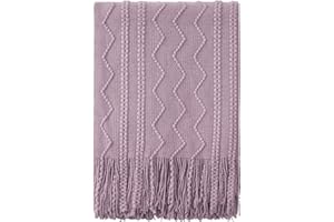 BOURINA Textured Solid Soft Sofa Throw Couch Cover Knitted Decorative Blanket,Light Lavender, 127x152cm