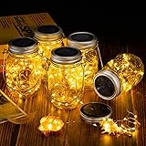 4 Stück Solarlampen für Außen, 30Leds Lichterkette im Einmachglas Warmeweiße Laterne, Mason Jar Lampions Balkon Tischleuchte 