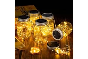 LOOHOME 4 Stück Solarlampen für Außen, 30Leds Lichterkette im Einmachglas Warmeweiße Laterne, Mason Jar Lampions Balkon Tischleuchte Dekoration Aussen, Wasserdichte Hängeleuchte für Garten Party Hochzeit