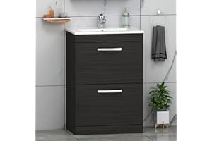 ROYAL BATHROOMS.CO.UK 500mm Floor Standing Bathroom Vanity Unit Minimalist Basin 2 Drawers Storage Cabinet Furniture - Hale Black