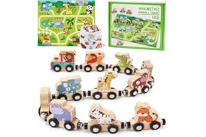 GIDDYGLOW Magnetic Wooden Train Set with Farm Animals and Play Mat: Montessori Educational Toys for Toddlers 1 2 3 4 Year Old Boys Girls Perfect Toddler Toy Gift for Birthday Christmas (train)