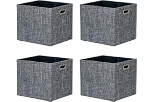 ArcaGuru 13x15x13 Storage Cube Bins, Foldable Fabric Organizer Bins Storage Cubes Baskets Box Drawers for Shelves, Closet, Wardrobe, Bookshelf, 4 Pack, Black