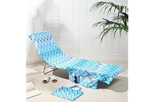 Brentfords Sun Lounger Towels Fitted Over Back of Bed, Zig Zag Swimming Pool Quick Dry Travel Large Beach Towel with Pockets for Loungers Summer Holiday Accessories, 215cm x 75cm