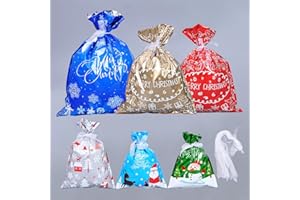 iKesoce 8 Pz Sacchetti Regalo di Natale, Christmas Buste Regalo con Nastri Confezioni Regalo Borsa da Festa Sacchetti Regalo per Natale Compleanno Matrimonio