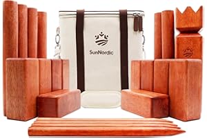 SunNordic Kubb Wikinger Wurfspiel, Schwedisches Schachspiel Aus Hochwertigem Gummibaumholz, Inklusive Tragetasche Aus Segeltuch Und Spielanleitung – Robustes Kubb Yard-Spiel FüR Kinder Und Erwachsene