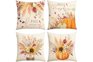 DUTIFUL 4 sztuki jesiennych poszewek na poduszkę 45 x 45 cm, poszewka na poduszkę na jesień, dożynki, dekoracyjne poszewki na poduszki, dynia, lniana poszewka na poduszkę na sofę, łóżko, dekoracja domu